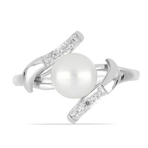 BUY GENUINE WHITE FRESHWATER PEARL GEMSTONE RING IN 925 SILVER